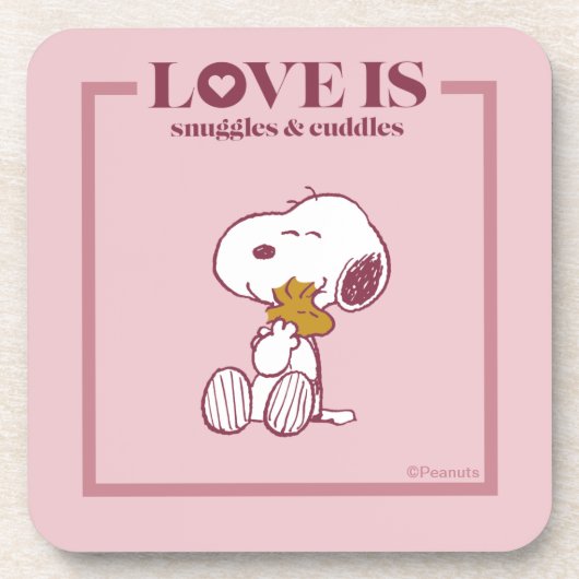 Snoopy & Woodstock - Liefde is Snuggles en Cuddles Bier Onderzetter (Voorkant)