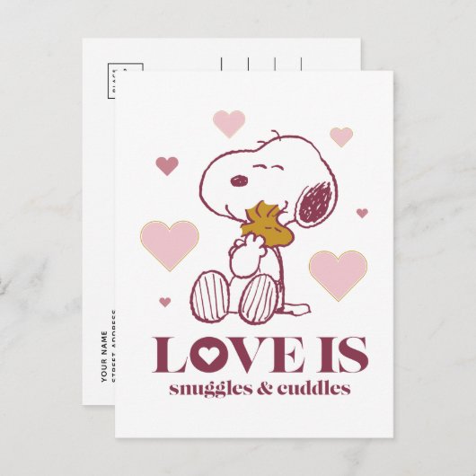 Snoopy & Woodstock - Liefde is Snuggles en Cuddles Briefkaart (Voorkant / Achterkant)