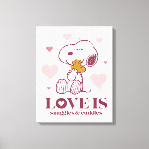 Snoopy & Woodstock - Liefde is Snuggles en Cuddles Canvas Afdruk