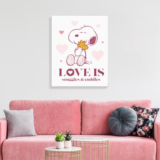Snoopy & Woodstock - Liefde is Snuggles en Cuddles Canvas Afdruk (Insitu (Woonkamer))