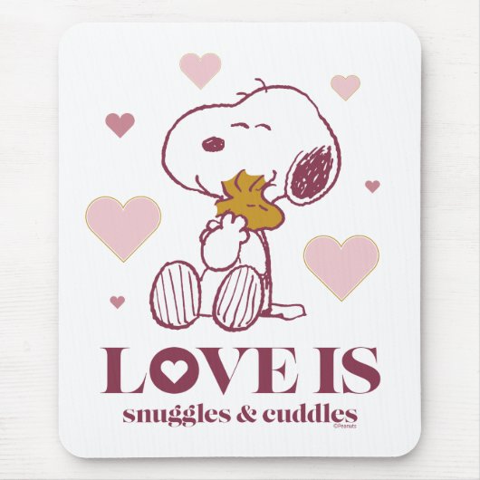 Snoopy & Woodstock - Liefde is Snuggles en Cuddles Muismat (Voorkant)