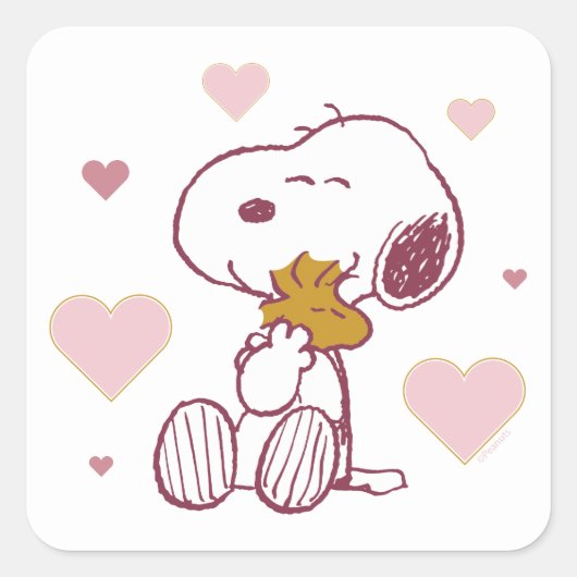 Snoopy & Woodstock - Liefde is Snuggles en Cuddles Vierkante Sticker (Voorkant)