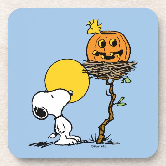 Snoopy & Woodstock Nest met Jack O' Lantern Bier Onderzetter (Voorkant)