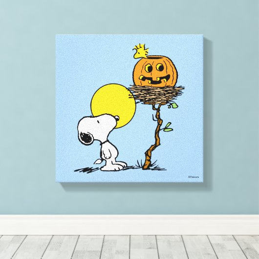 Snoopy & Woodstock Nest met Jack O' Lantern Canvas Afdruk (Insitu (Houten vloer))