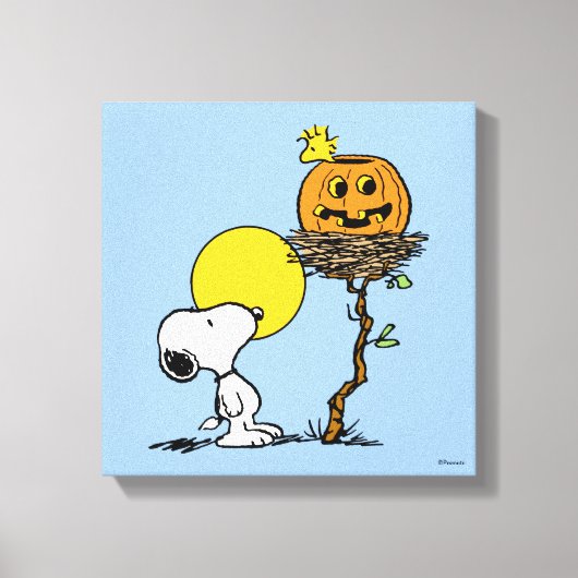 Snoopy & Woodstock Nest met Jack O' Lantern Canvas Afdruk (Voorkant)