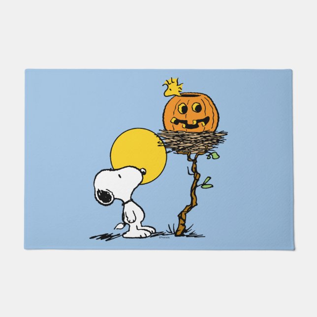 Snoopy & Woodstock Nest met Jack O' Lantern Deurmat (Voorkant)