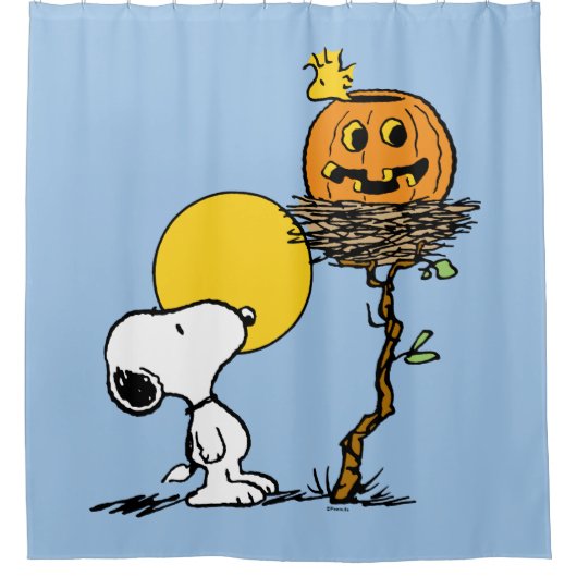 Snoopy & Woodstock Nest met Jack O' Lantern Douchegordijn (Voorkant)