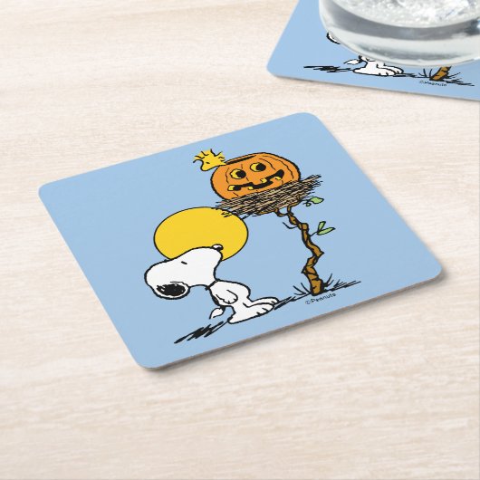 Snoopy & Woodstock Nest met Jack O' Lantern Kartonnen Onderzetters (Schuin)