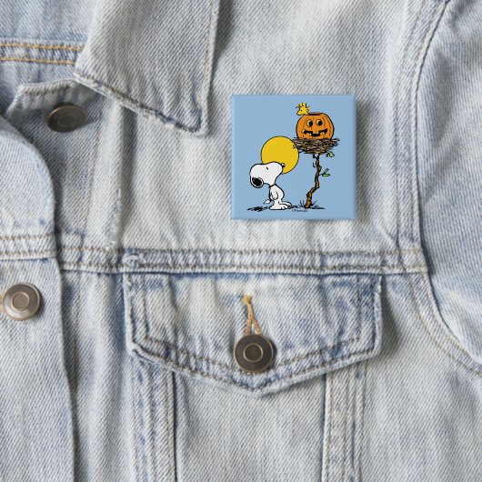 Snoopy & Woodstock Nest met Jack O' Lantern Vierkante Button 5,1 Cm (In situ)