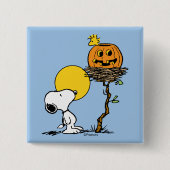 Snoopy & Woodstock Nest met Jack O' Lantern Vierkante Button 5,1 Cm (Voorkant)