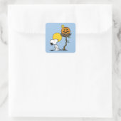 Snoopy & Woodstock Nest met Jack O' Lantern Vierkante Sticker (Tas)