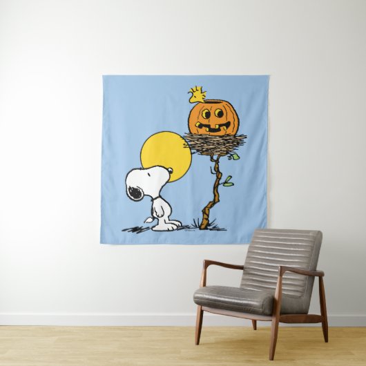 Snoopy & Woodstock Nest met Jack O' Lantern Wandkleed (In situ)