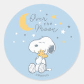 Snoopy & Woodstock | Over the Moon Baby Shower Cla Ronde Sticker (Voorkant)