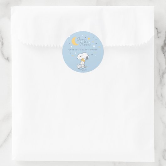 Snoopy & Woodstock | Over the Moon Baby Shower Cla Ronde Sticker (Tas)