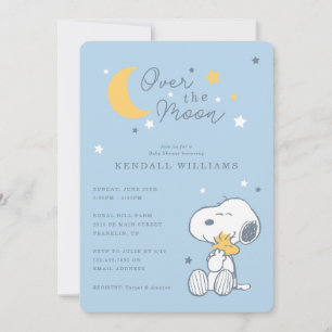 Snoopy & Woodstock   Over the Moon Baby shower Kaart