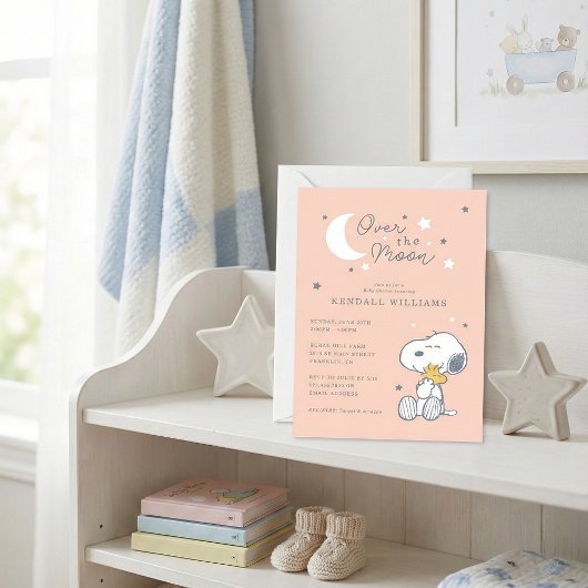 Snoopy & Woodstock | Over the Moon Baby shower Kaart