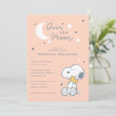 Snoopy & Woodstock | Over the Moon Baby shower Kaart (Staand voorkant)