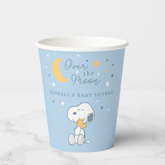 Snoopy & Woodstock | Over the Moon Baby Shower Pap Papieren Bekers (Voorkant)