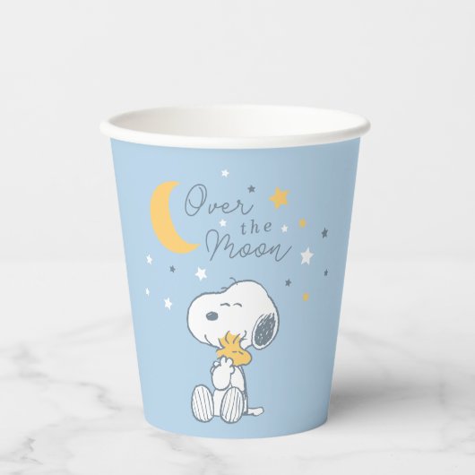 Snoopy & Woodstock | Over the Moon Baby Shower Pap Papieren Bekers (Voorkant)