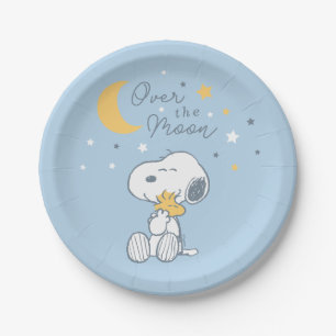 Snoopy & Woodstock Over the Moon Baby Shower Pap Papieren Bordje
