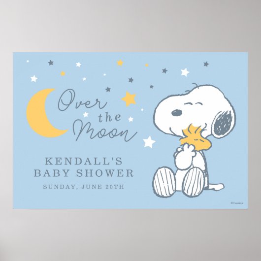 Snoopy & Woodstock | Over the Moon Baby Shower Pos Poster (Voorkant)