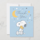Snoopy & Woodstock | Over the Moon Baby Shower Tha Bedankkaart (Voorkant)