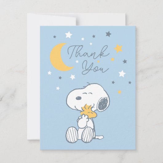 Snoopy & Woodstock | Over the Moon Baby Shower Tha Bedankkaart (Voorkant)