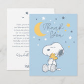 Snoopy & Woodstock | Over the Moon Baby Shower Tha Bedankkaart (Voorkant / Achterkant)