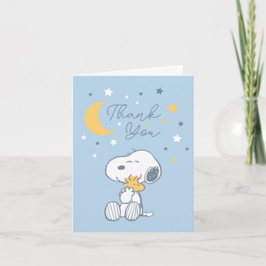 Snoopy & Woodstock | Over the Moon Baby Shower Tha Bedankkaart (Voorkant)