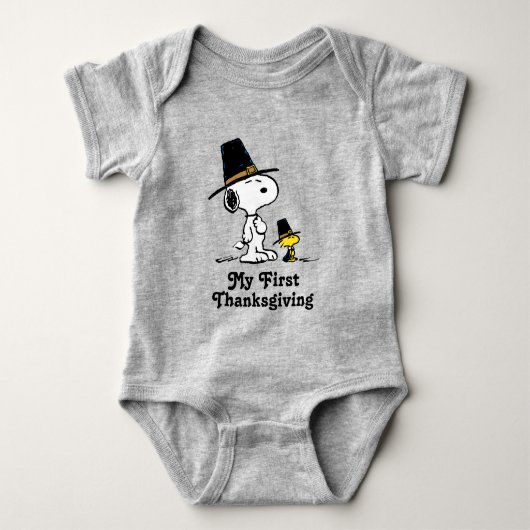 Snoopy & Woodstock Pilgrim | Eerste Thanksgiving Romper (Voorkant)
