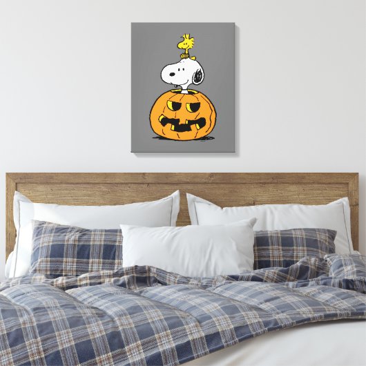 Snoopy & Woodstock Pumpkin Canvas Afdruk (Insitu (Slaapkamer))