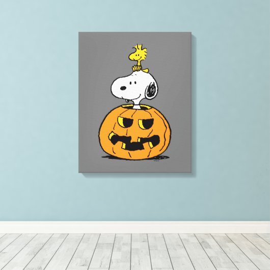 Snoopy & Woodstock Pumpkin Canvas Afdruk (Insitu (Houten vloer))