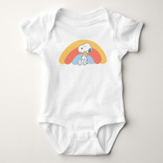 Snoopy & Woodstock Rainbow Baby Shower Baby Bodysu Romper (Voorkant)