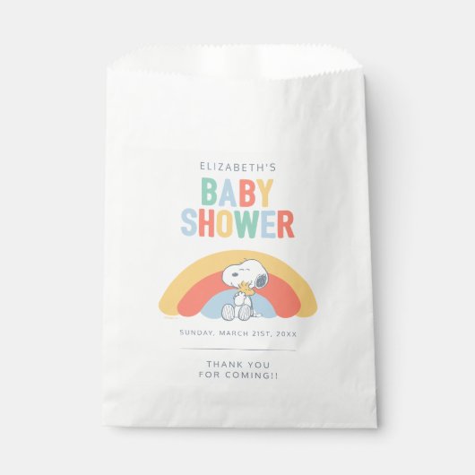 Snoopy & Woodstock Rainbow Baby Shower Favor Bag Bedankzakje (Voorkant)