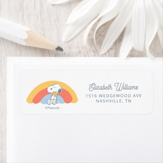 Snoopy & Woodstock Rainbow Baby Shower Label (Insitu)