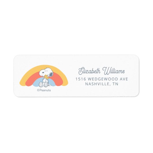 Snoopy & Woodstock Rainbow Baby Shower Label (Voorkant)