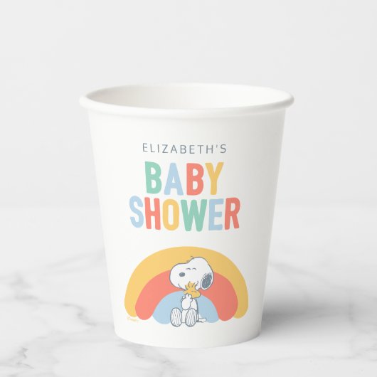Snoopy & Woodstock Rainbow Baby Shower Paper Cups Papieren Bekers (Voorkant)