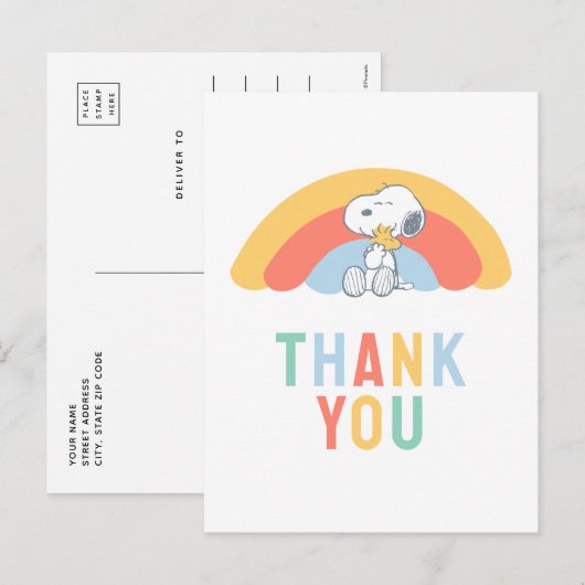 Snoopy & Woodstock Rainbow Baby Shower Postcard Briefkaart (Voorkant / Achterkant)