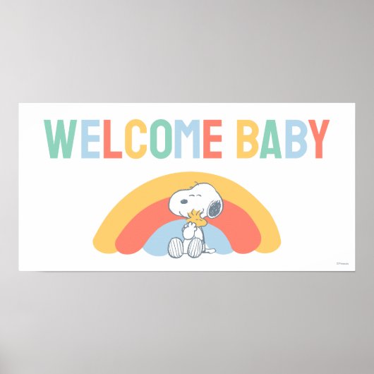Snoopy & Woodstock Rainbow Baby Shower Poster (Voorkant)