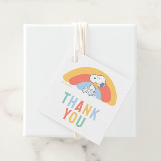 Snoopy & Woodstock Rainbow Baby Shower Thank You F Bedankjes Labels (In situ)