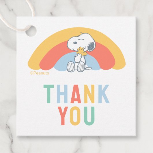 Snoopy & Woodstock Rainbow Baby Shower Thank You F Bedankjes Labels (Voorkant)