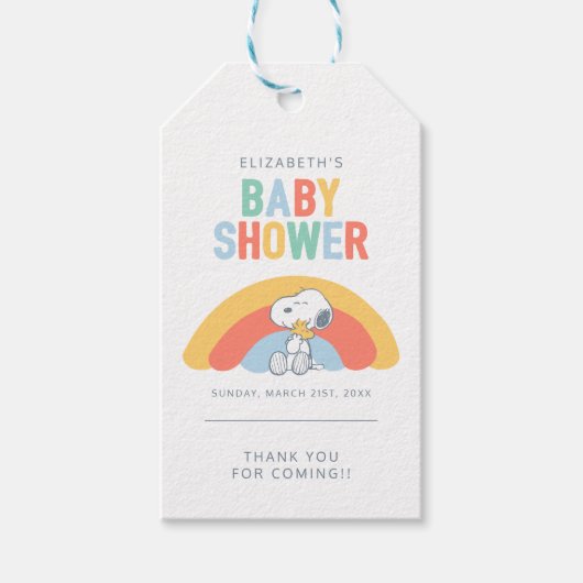 Snoopy & Woodstock Rainbow Baby Shower Thank You G Cadeaulabel (Voorkant)