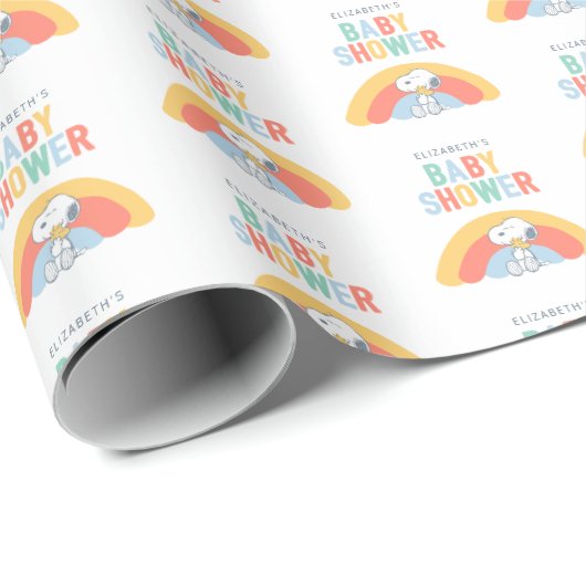 Snoopy & Woodstock Rainbow Baby Shower Wrapping Pa Cadeaupapier (Rol Hoek)