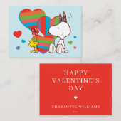 Snoopy & Woodstock Rainbow Heart Valentine Notitiekaartje (Voorkant / Achterkant)