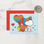 Snoopy & Woodstock Rainbow Heart Valentine Notitiekaartje (Voorkant / Achterkant in situ)