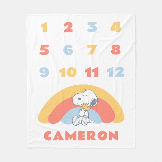 Snoopy & Woodstock Rainbow Maandelijkse mijlpaal B Fleece Deken (Voorkant)