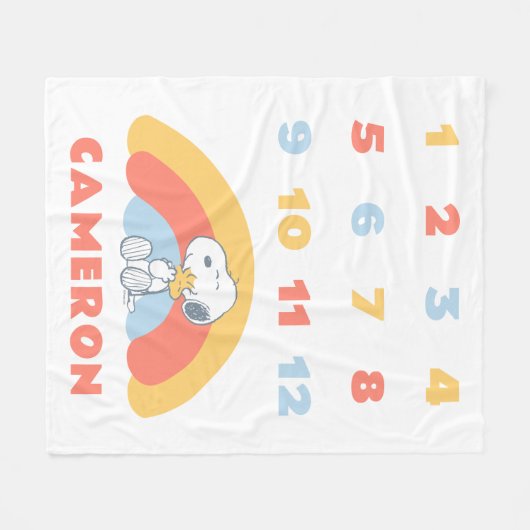Snoopy & Woodstock Rainbow Maandelijkse mijlpaal B Fleece Deken (Voorkant (Horizontaal))