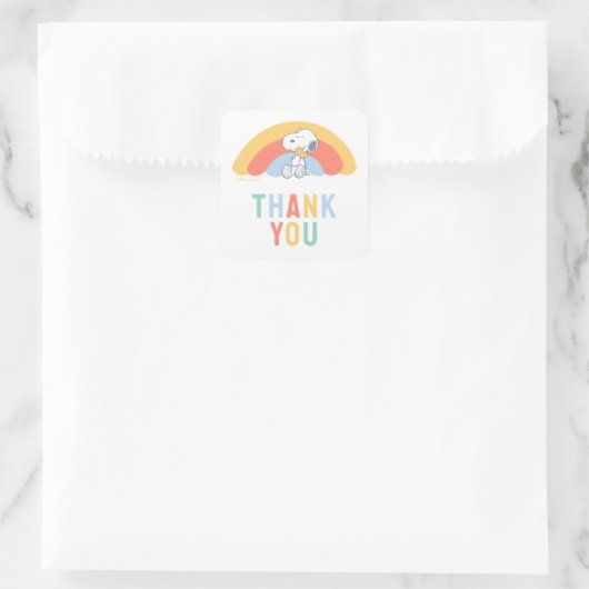 Snoopy & Woodstock Regenboog Baby Shower Bedankt S Vierkante Sticker (Tas)