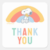 Snoopy & Woodstock Regenboog Baby Shower Bedankt S Vierkante Sticker (Voorkant)