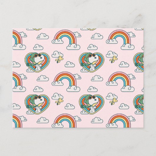 Snoopy & Woodstock Regenboog Hart Patroon Briefkaart (Voorkant)
